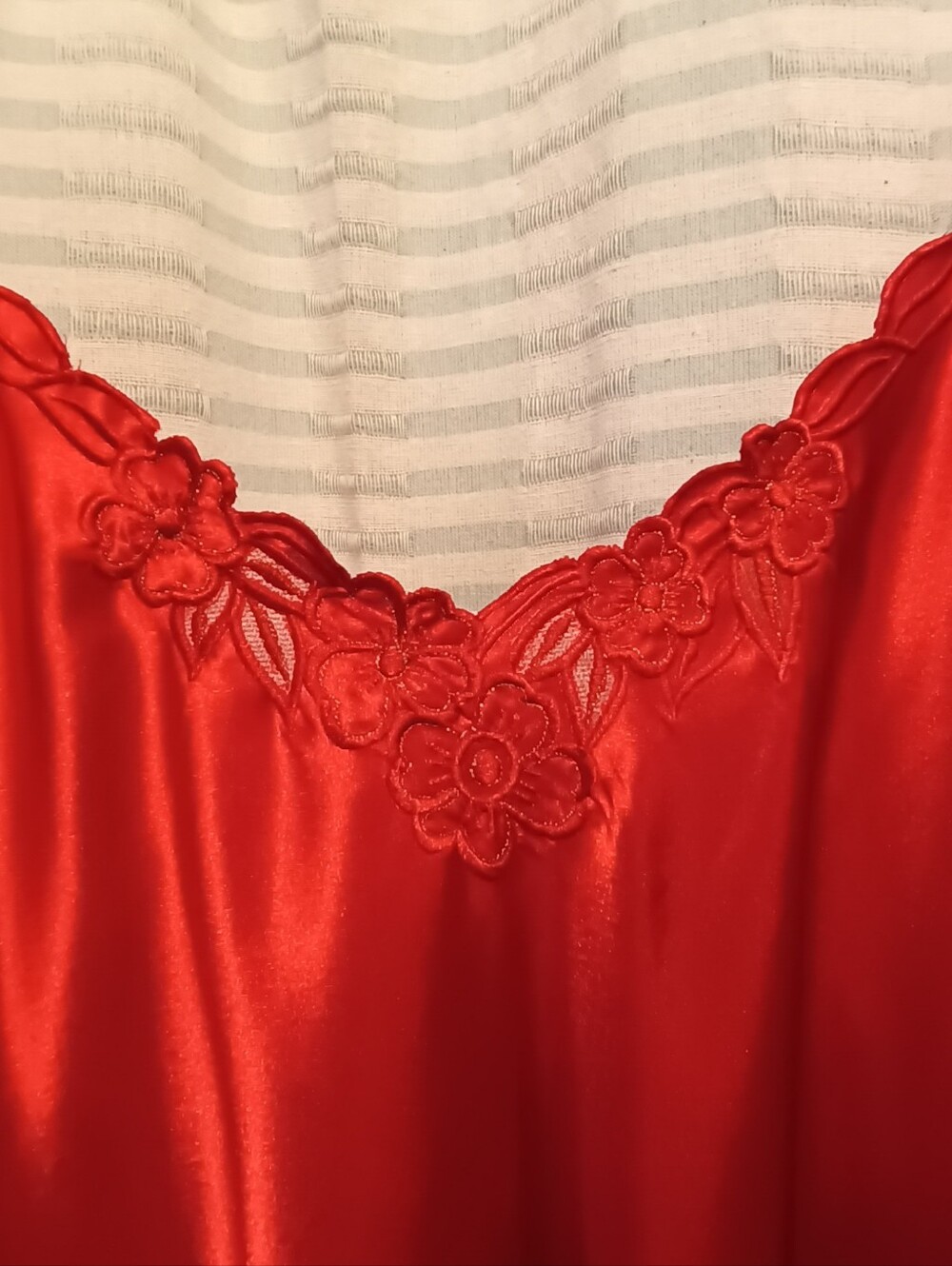 Vintage Versailles Red Satin Floral-Trim Nightgown - Women’s Intimate Sleepwear
